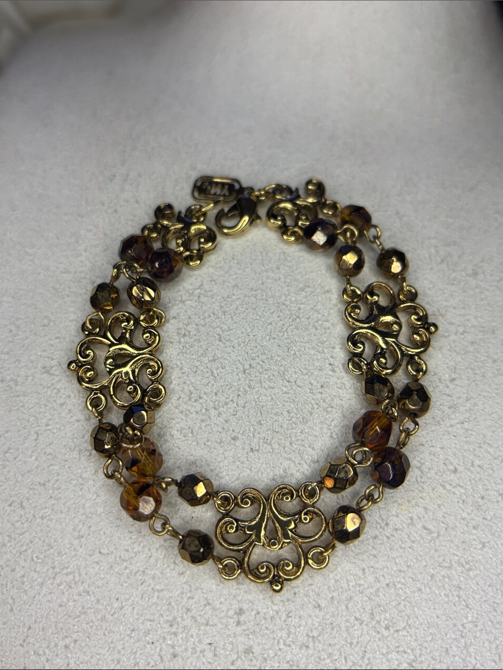 Jones, New York, vintage filigree, gold tone, orange crystal bracelet